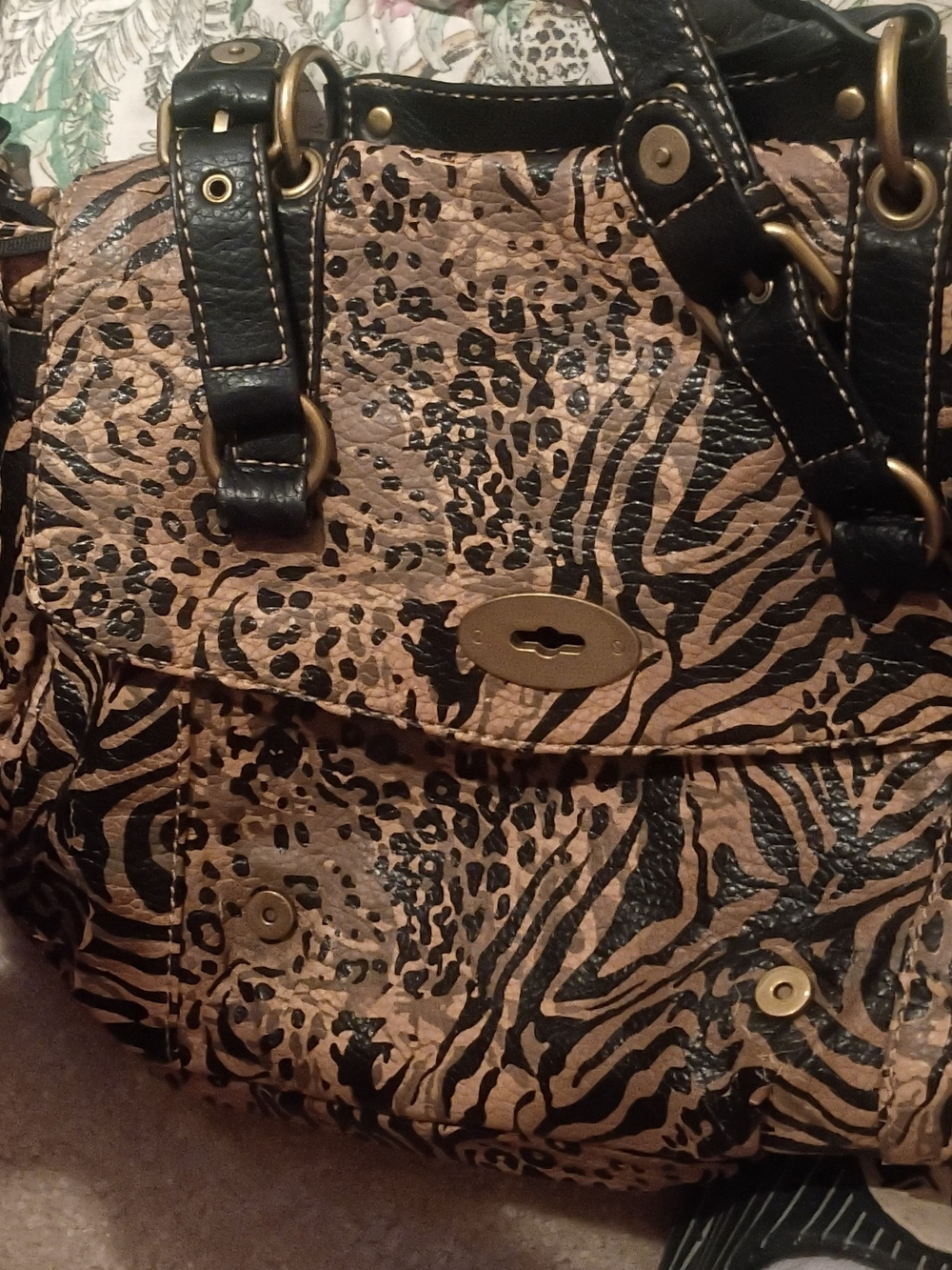 Marc Ecko Tan and Black Animal Print Shoulder Bag